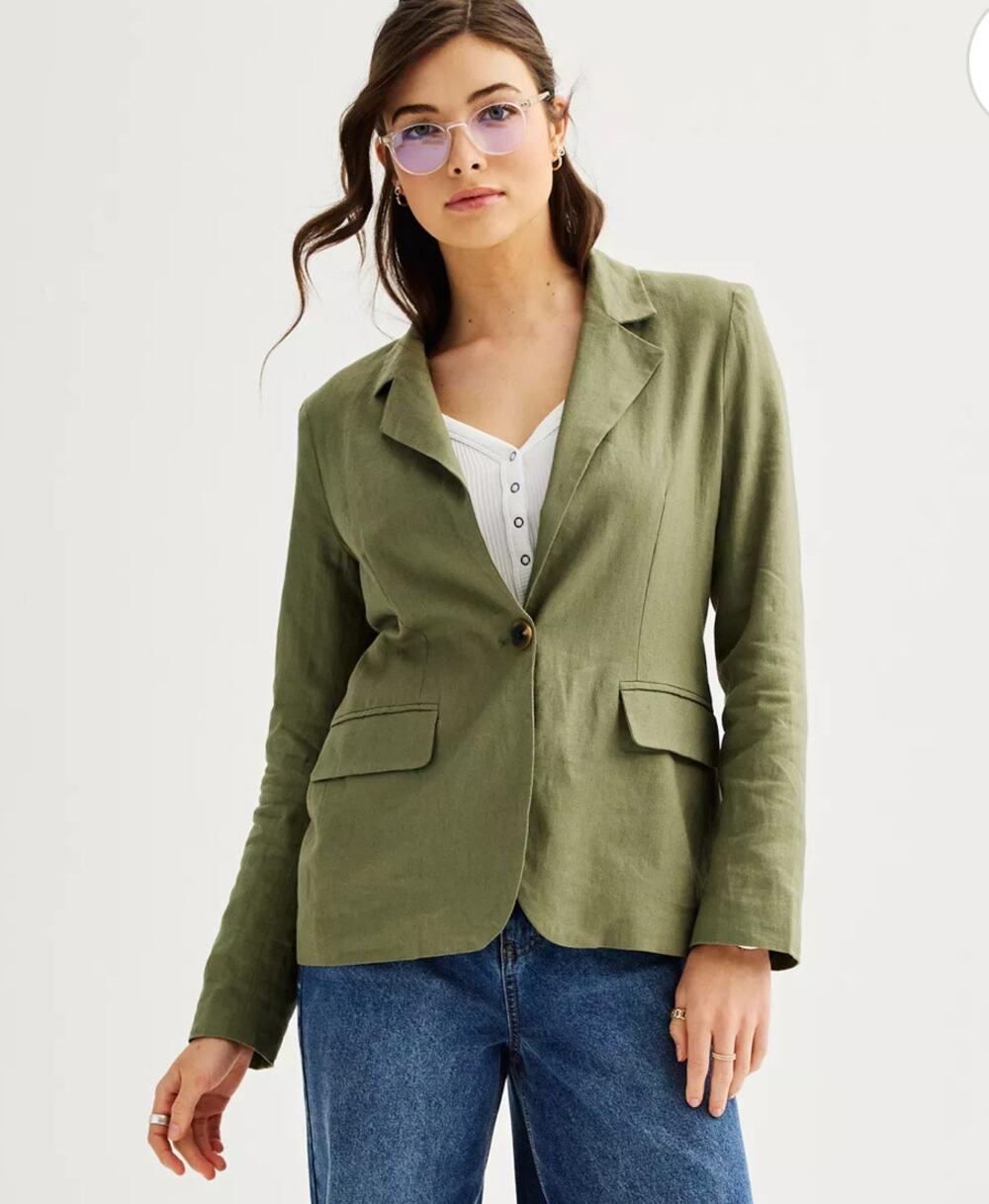 Express Women's Green Linen Blend Blazer Jacket Corpcore Business Office Siren S